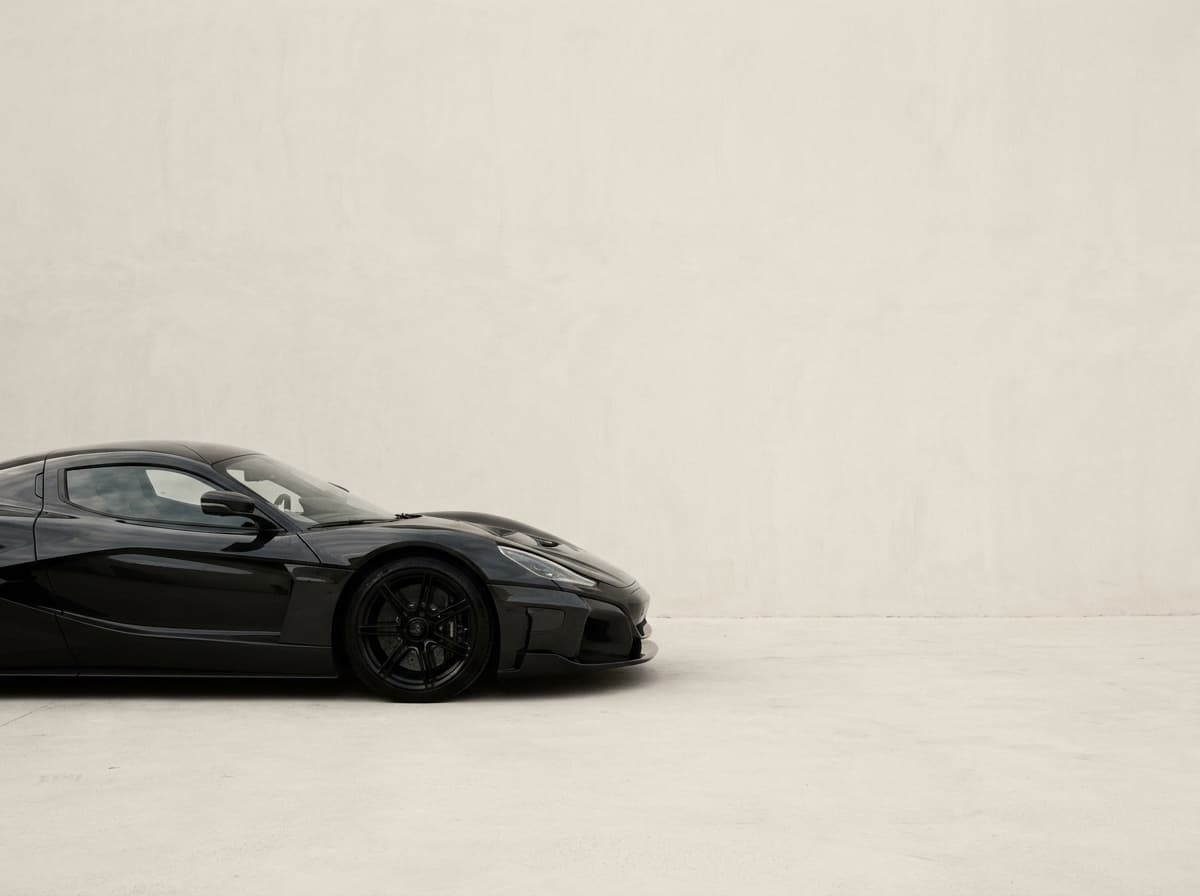 A black hypercar kept against a pale wall in private storage